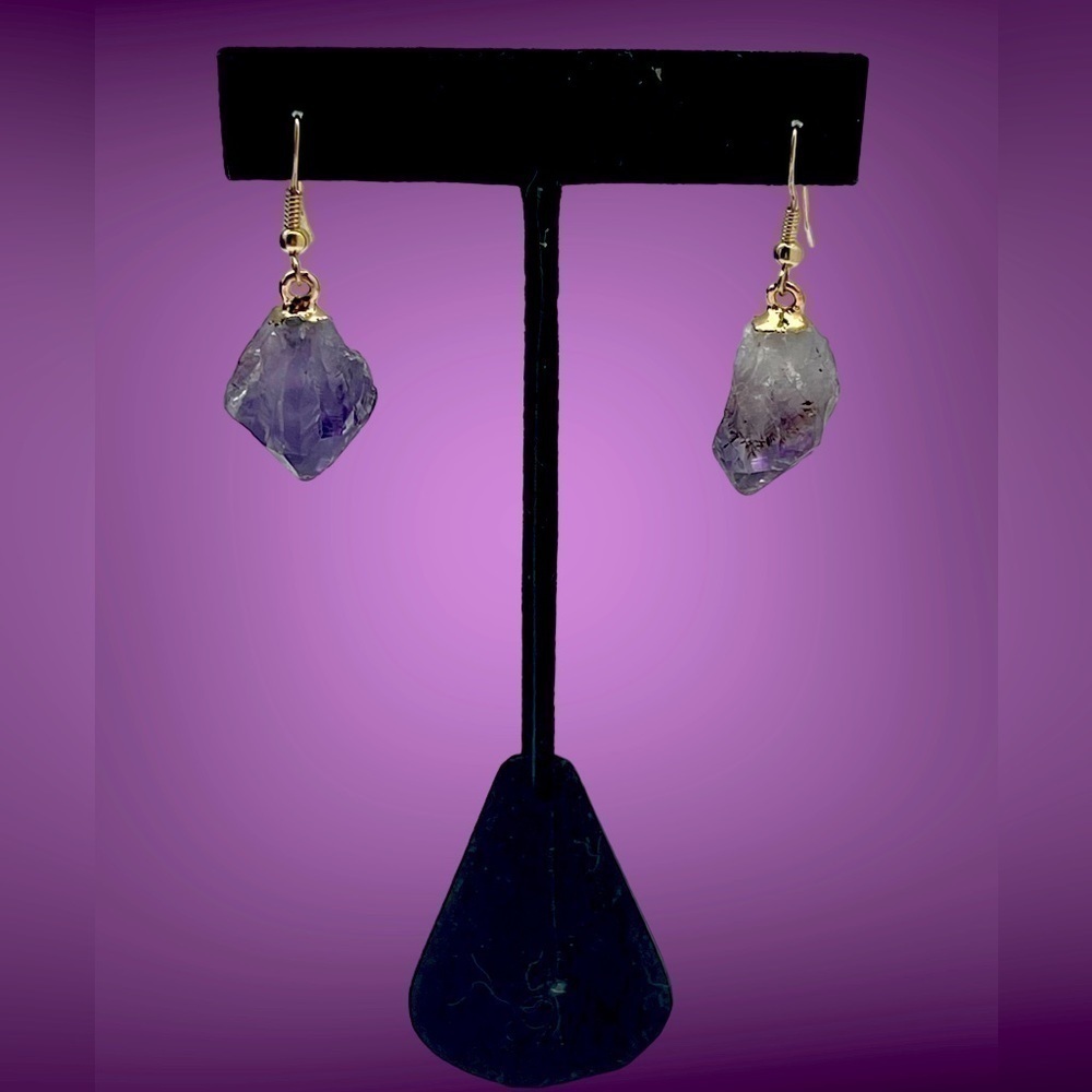 NEW Genuine amethyst rock earrings made‎ in Brazil